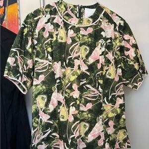 3.1 Phillip Lim Green and Pink Floral Short Sleeve Shirt